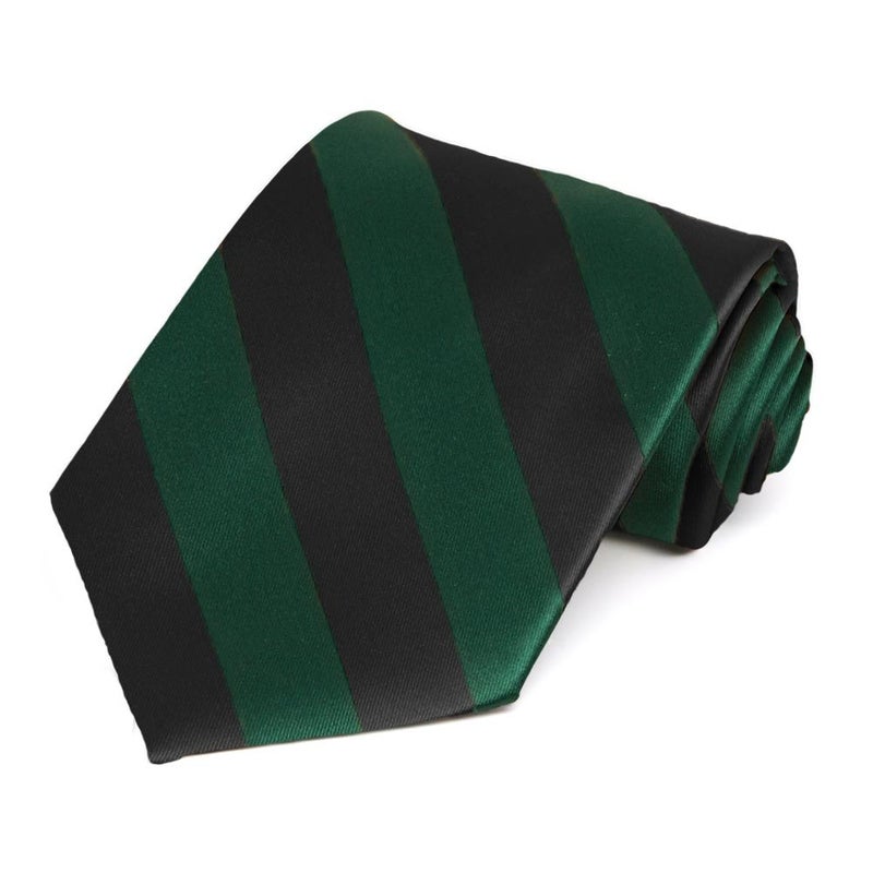 tiemart Men's Striped Tie Regular Length (Hunter Green and Black) - Image 1